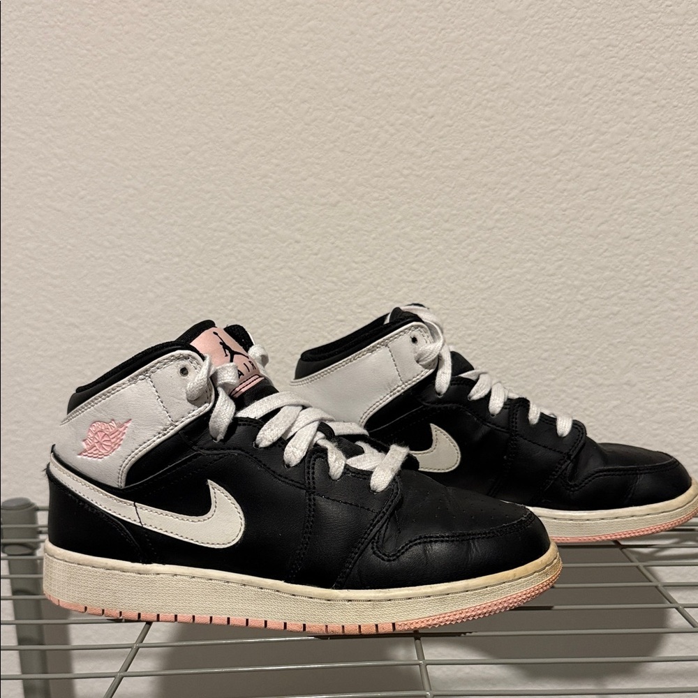 Nike Jordan mids Black and White with Pink Highlights